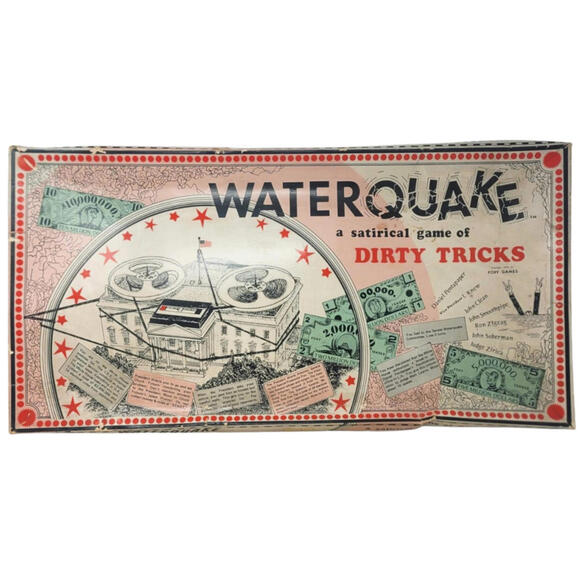 Vintage 1973 Waterquake Satirical Board Game Dirty Tricks Foxy Games Chisholm